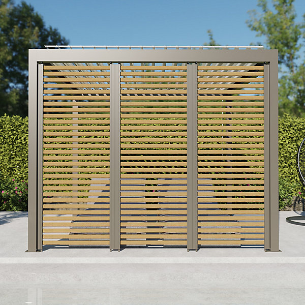 Paroi ajourée 0,96 m gris taupe RAL 7039 et aspect bois pour pergola Salto Alumin'home