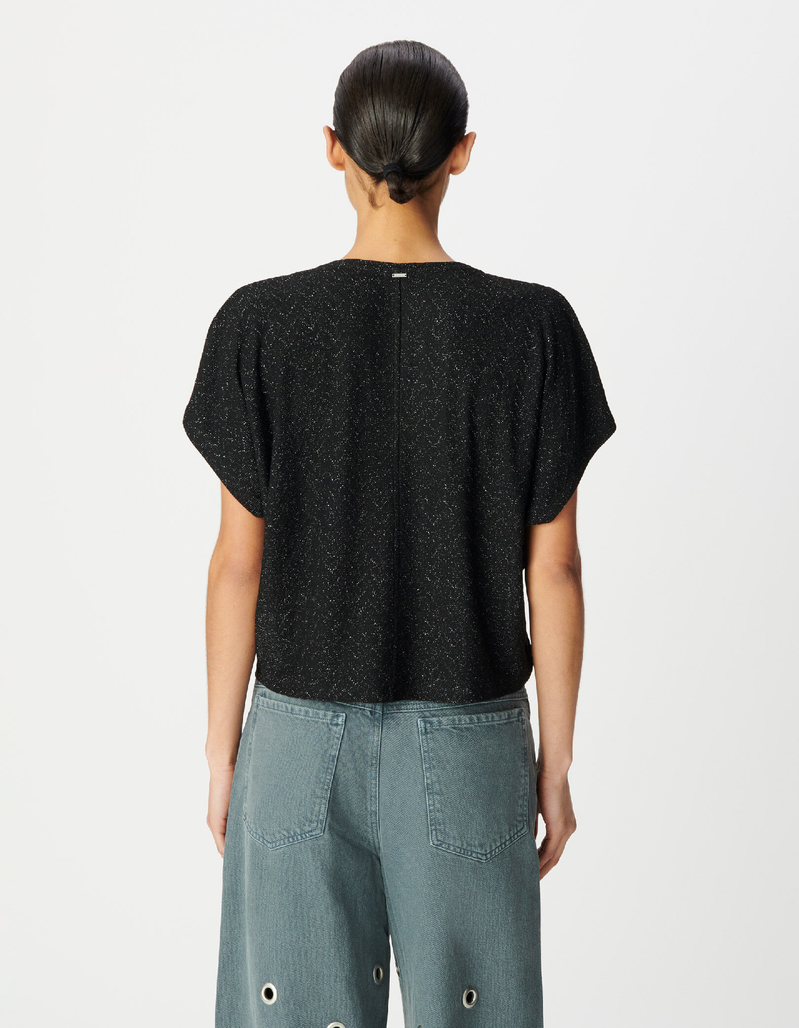 Tee-shirt loose noir tricot lurex fantaisie Femme