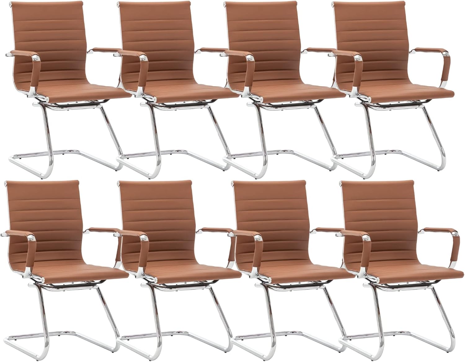 CIMOTA Waiting Room Chairs Leather Office Guest Chair Mid Back Reception Chairs with Sled Base for Meeting/Patient/Conference Room, Coffee Set of 8