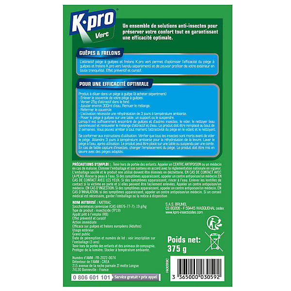 Attractif pour pièges guêpes et frelons Kapo vert 375 g