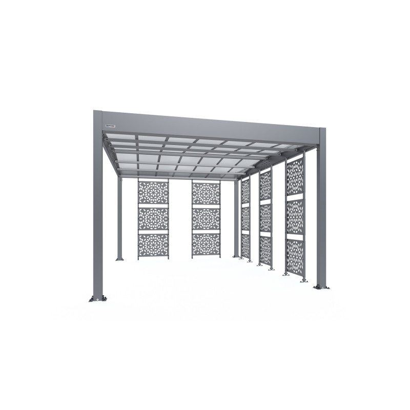 Carport en aluminium Libeccio gris anthracite avec 5 claustras 16,6 m²