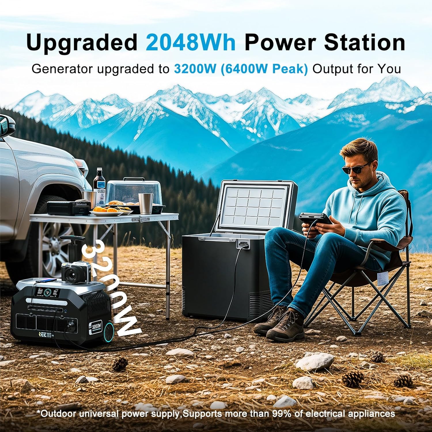 IEE 3200W Portable Power Station P3200  2048Wh Solar Generator  1800W AC Charging & 1000W Solar Charging  LiFePO4 Battery Generator for Home Backup  Camping  RV  Emergencies (P3200 Power Station)