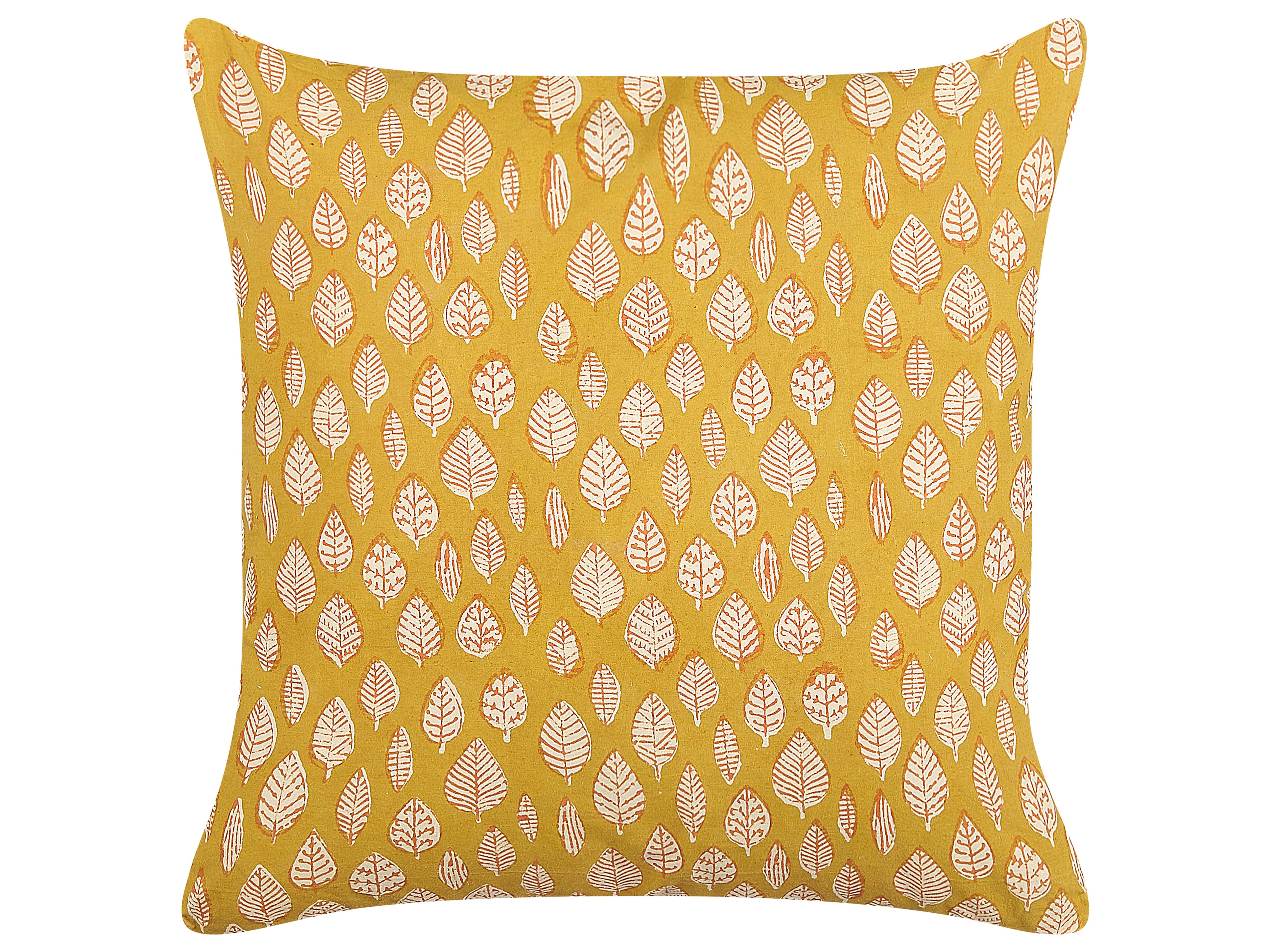 Throw Cushion GINNALA Cotton 45 x 45 cm Yellow Plant Pattern