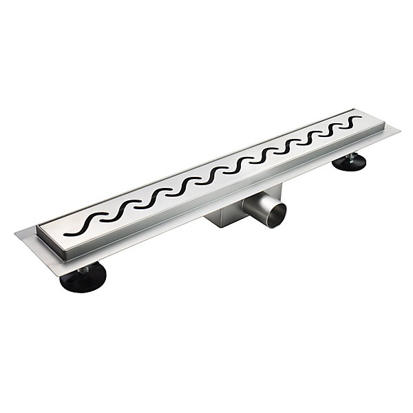 Caniveau de douche VAGO motif vague L.70 cm acier, siphon anti-odeurs, débit performant -SANIVERRE