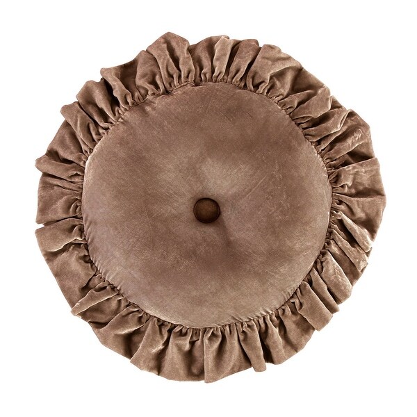 HiEnd Accents Stella Faux Silk Velvet Ruffled Round Pillow, 18"