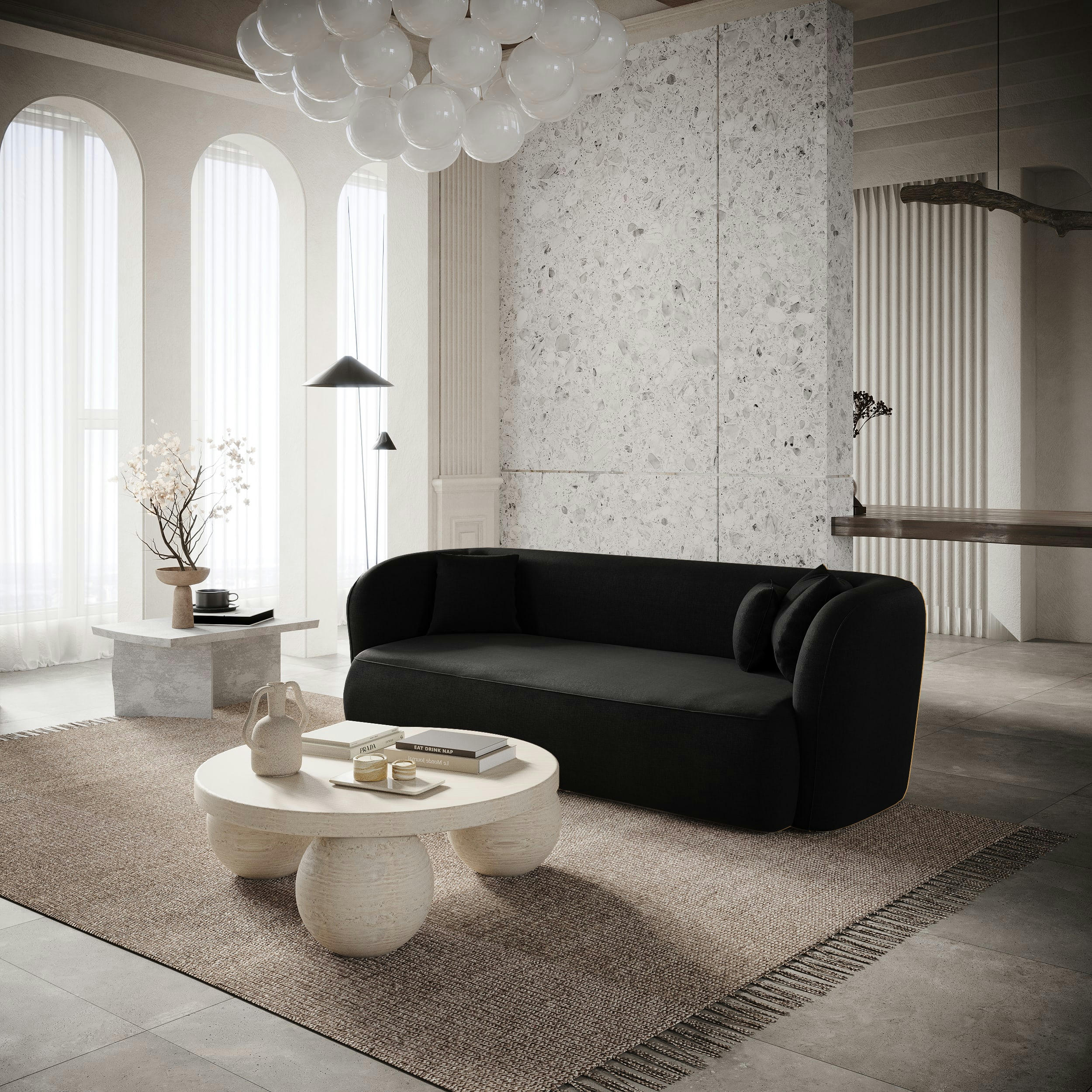 EMY - Canapé 3 places velours noir