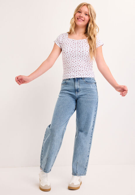 Older Girls White Floral Sweetheart Top