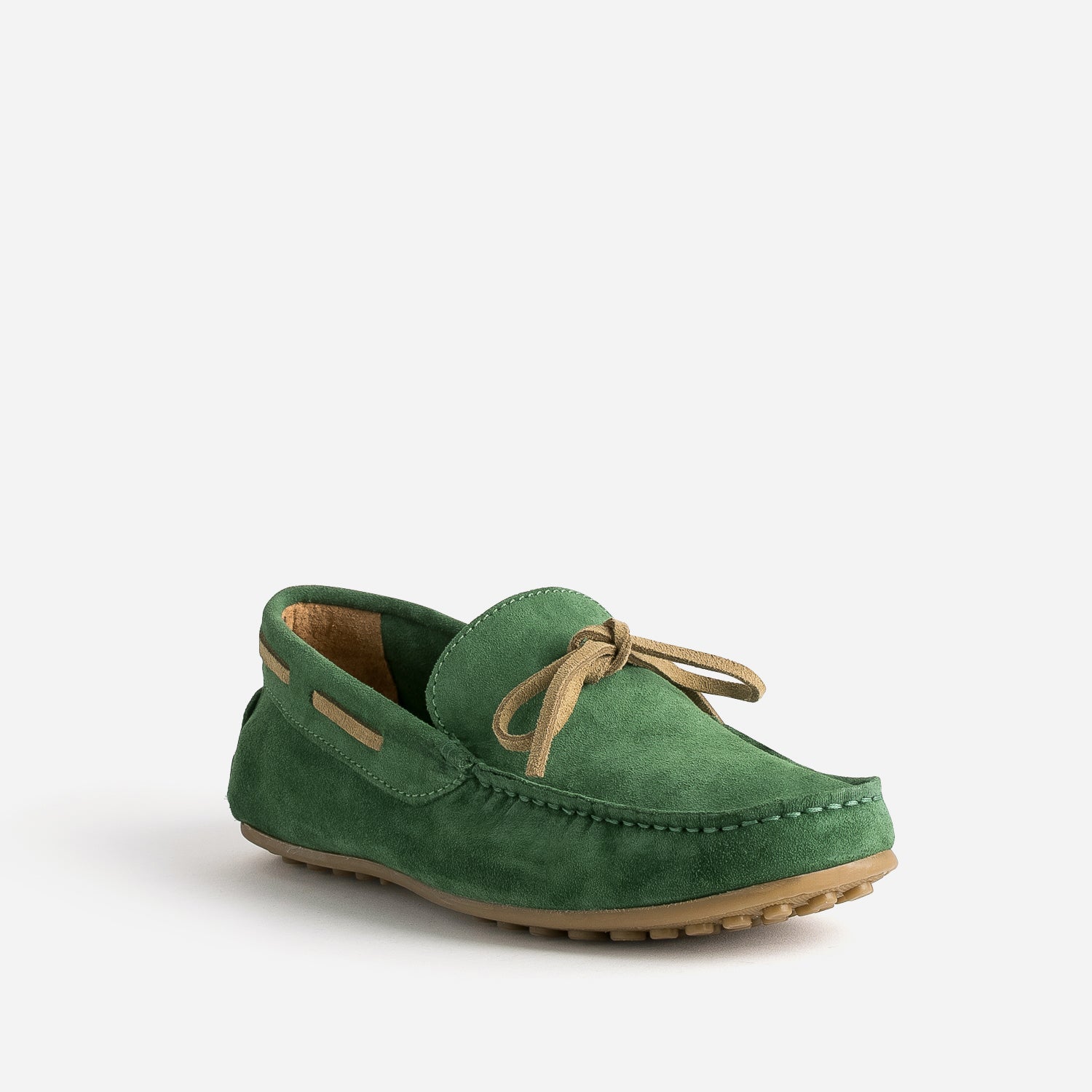 Mocassin vert cuir velours lacet beige