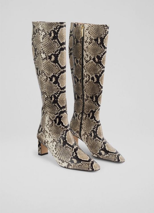 Margarite Black & White Snake Effect Knee Boots
