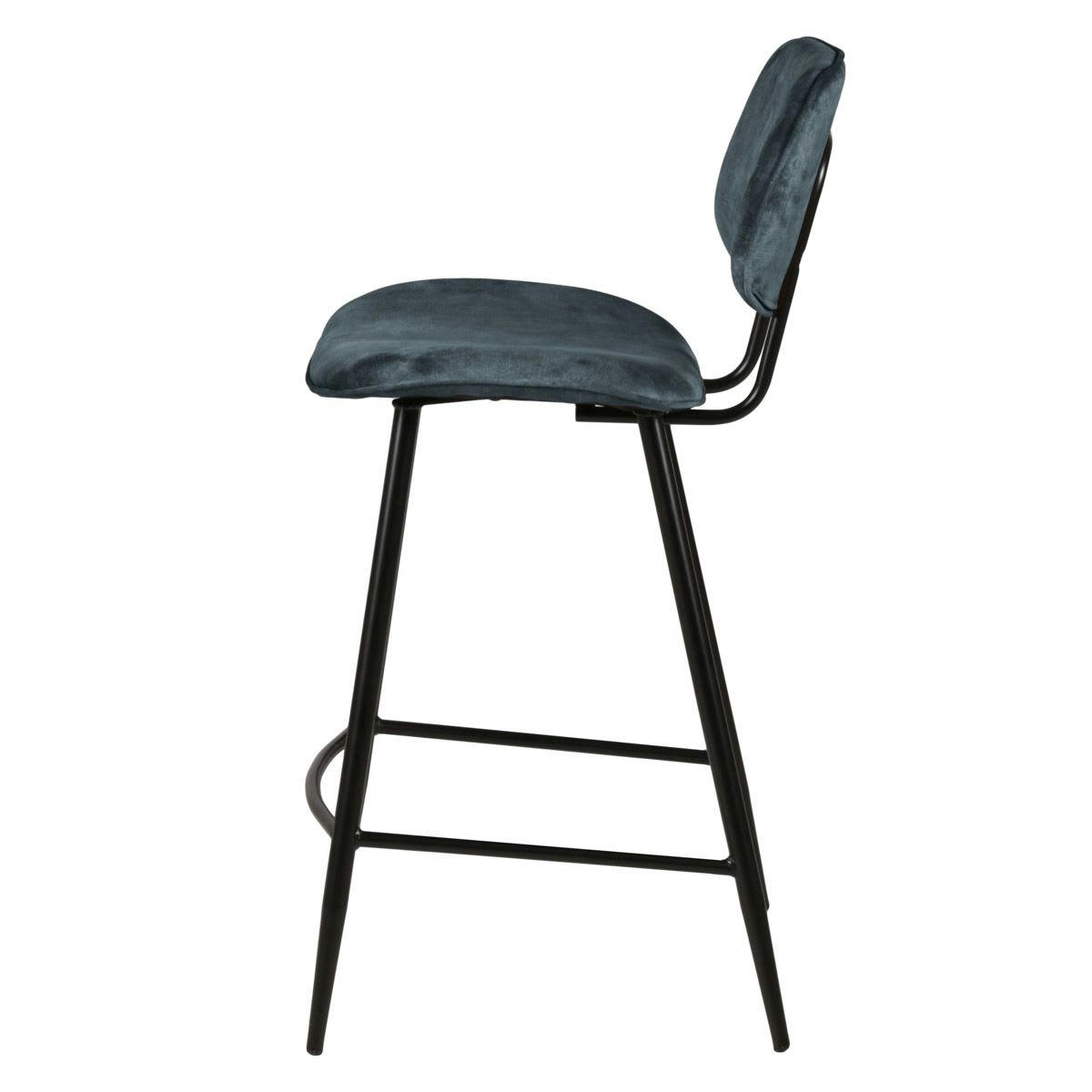 LIZZY - Chaise plan de travail velours gris bleu pieds métal noir h68 cm