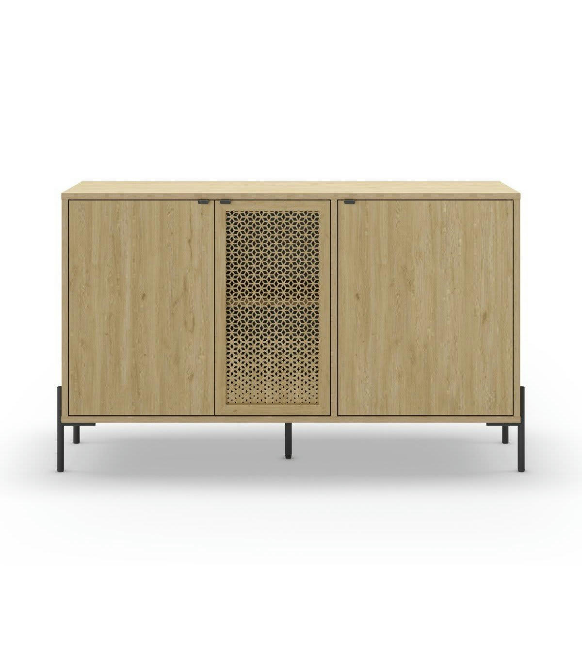 INCA - Buffet 3 portes décor chêne et pieds en méta - L120 cm