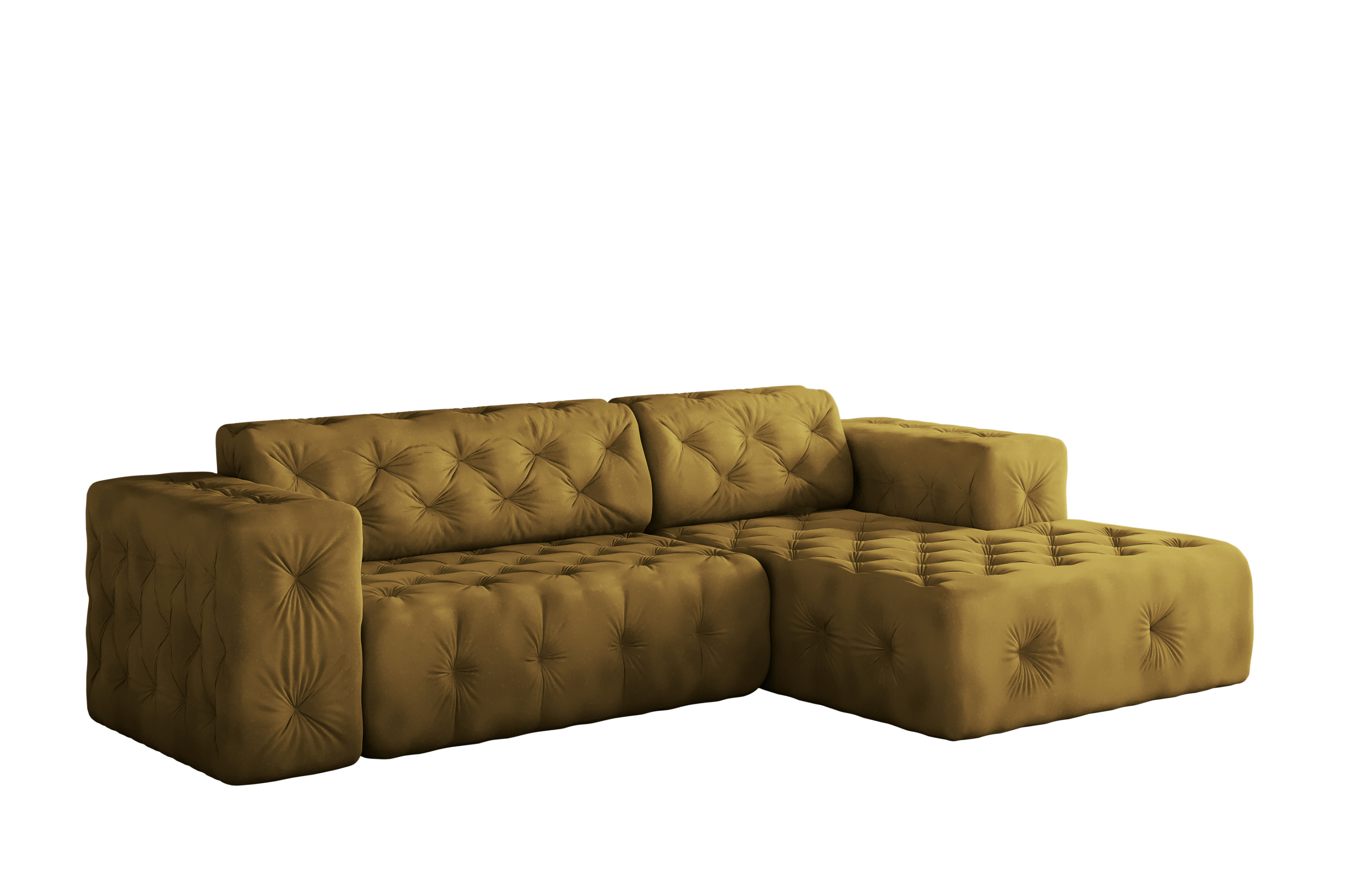 Sofa w kształcie L LUX narożnik, tkanina Whisper, Złoty Prawostronny