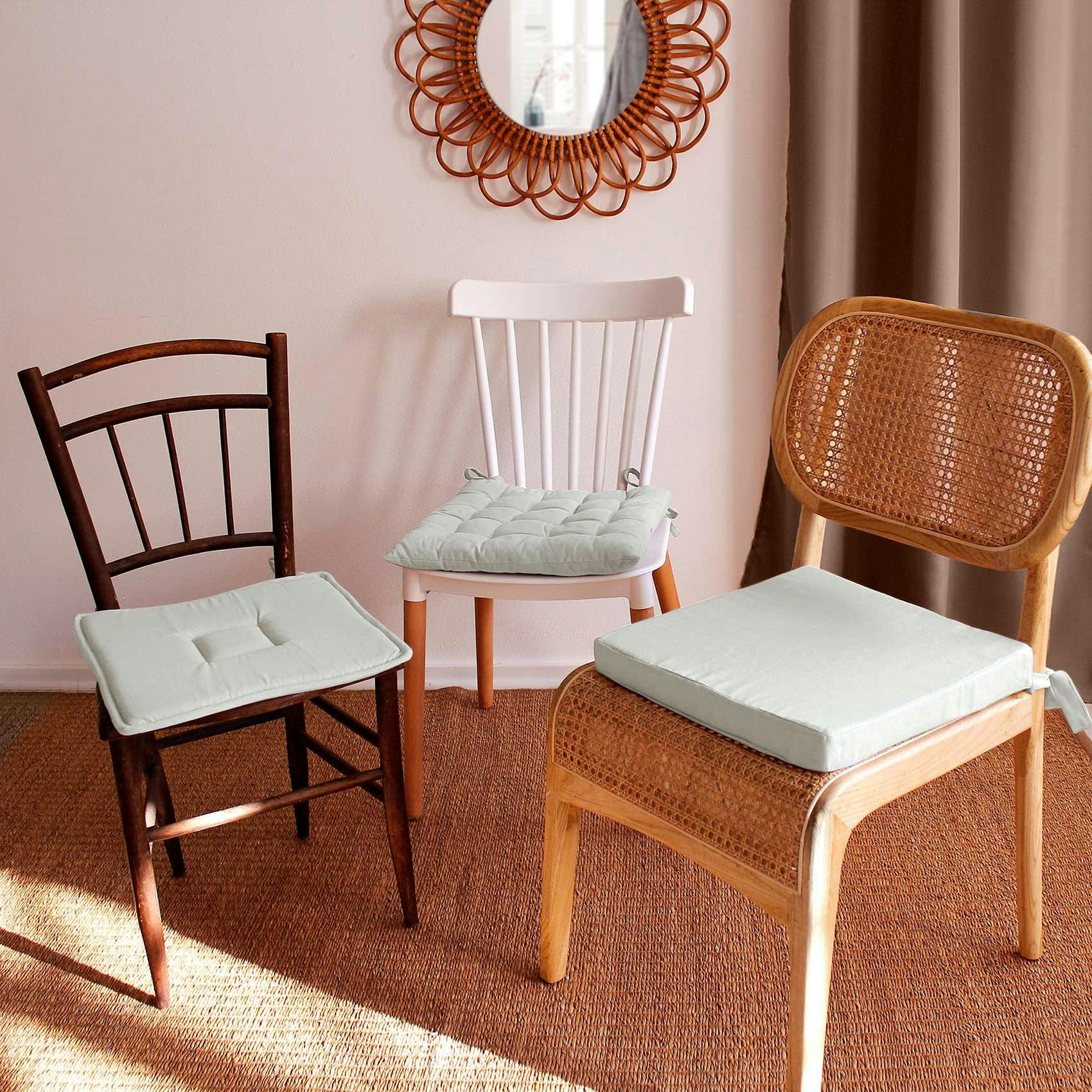 - Galette de chaise uni en pur coton coton gris clair  x