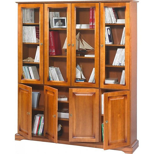 Bibliothèque - Louis-Philippe - Merisier - 8 Portes - 18 Niches - 15 étagères