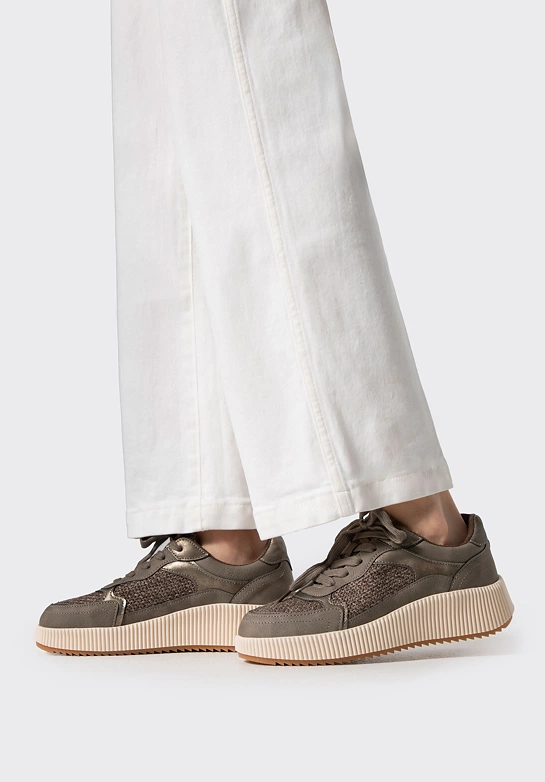 Damskie sneakersy na platformie szaro - brązowe
