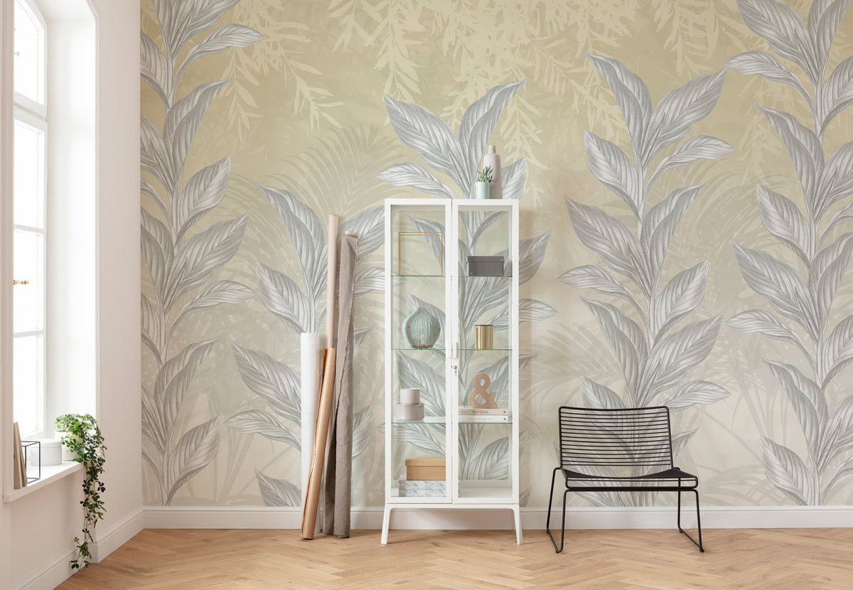 Komar fotobehang bladeren grijs en beige - 350 x 250 cm - 610021