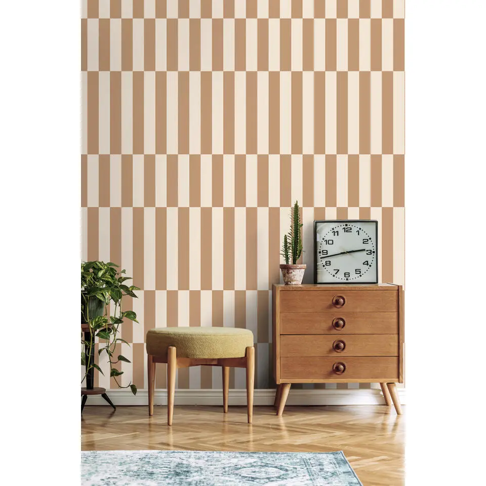 ESTAhome behang strepen beige en bruin - 53 cm x 10.05 m