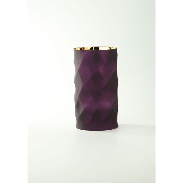 10" Purple Geometric Faceted Decorative Glass Cylindrical Vase