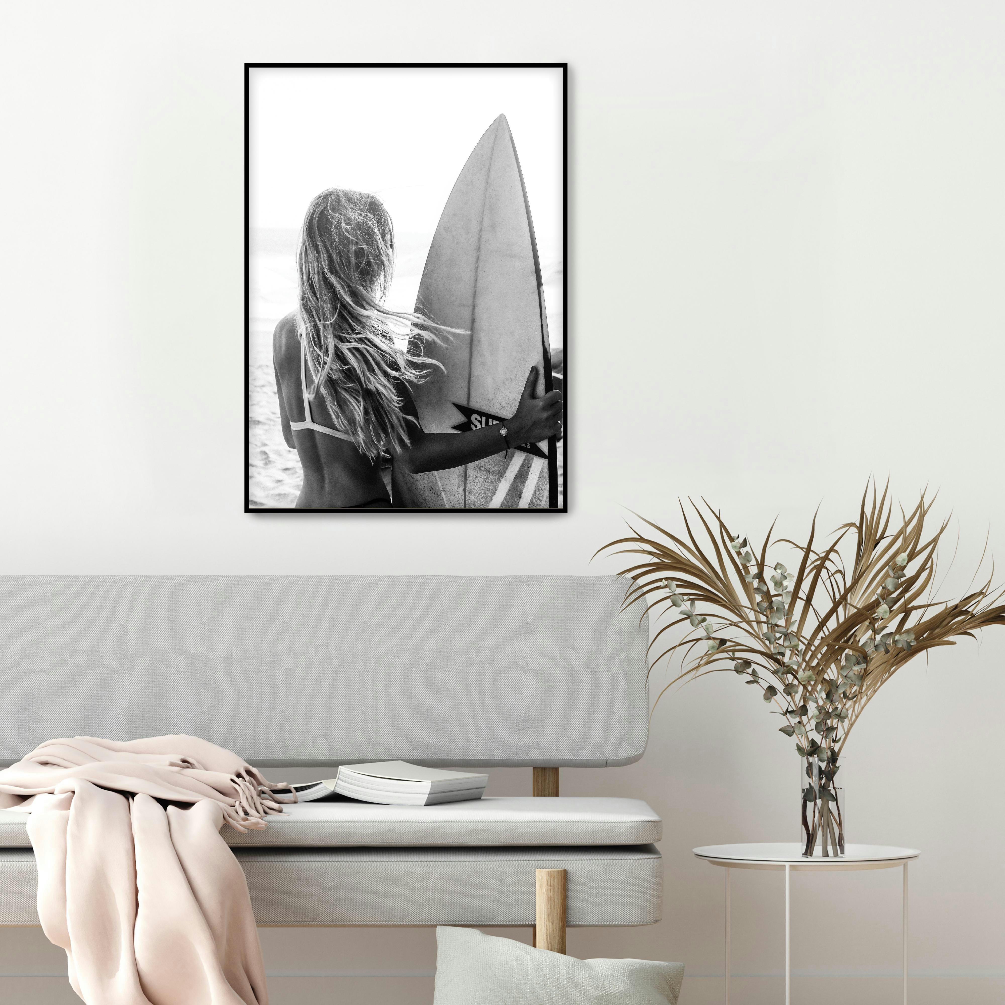 PLAYA - Affiche avec cadre noir - Surfeur - 30x40