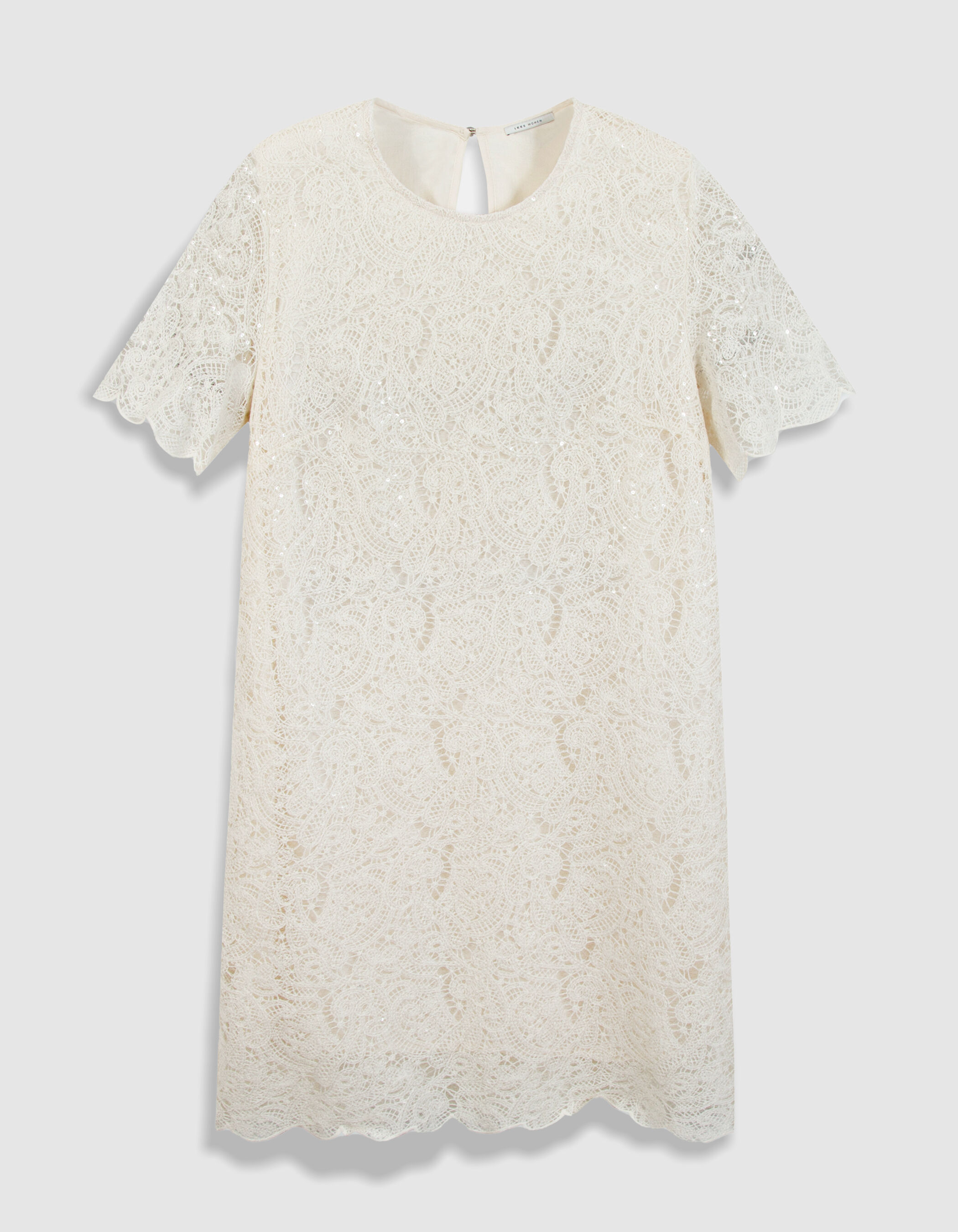 Robe courte blanche broderies et sequins Femme