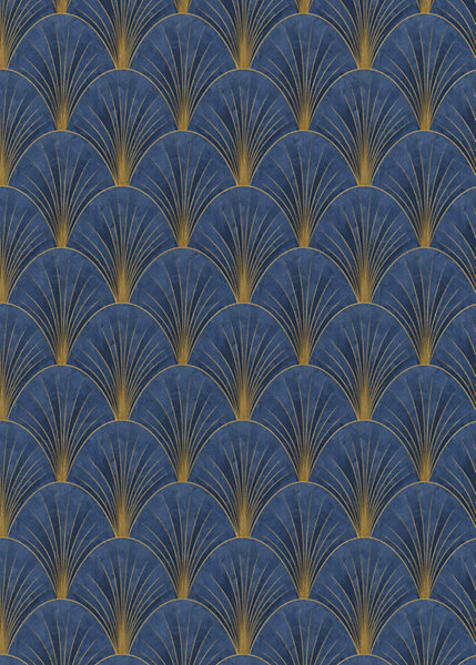 Papier peint vinyle intissé art déco bleu et or L.1005 x l.53cm, Erismann Avantgarde