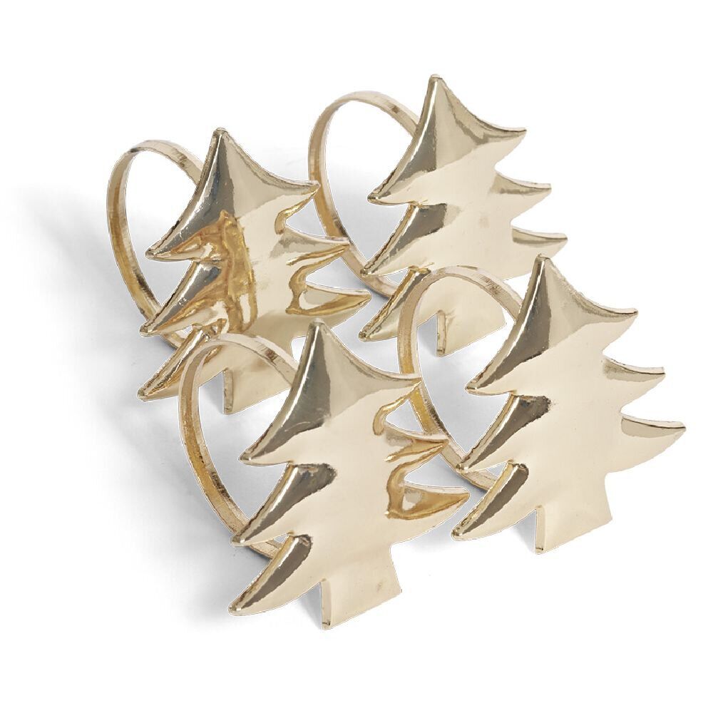 Rond serviette sapin métal rose x4