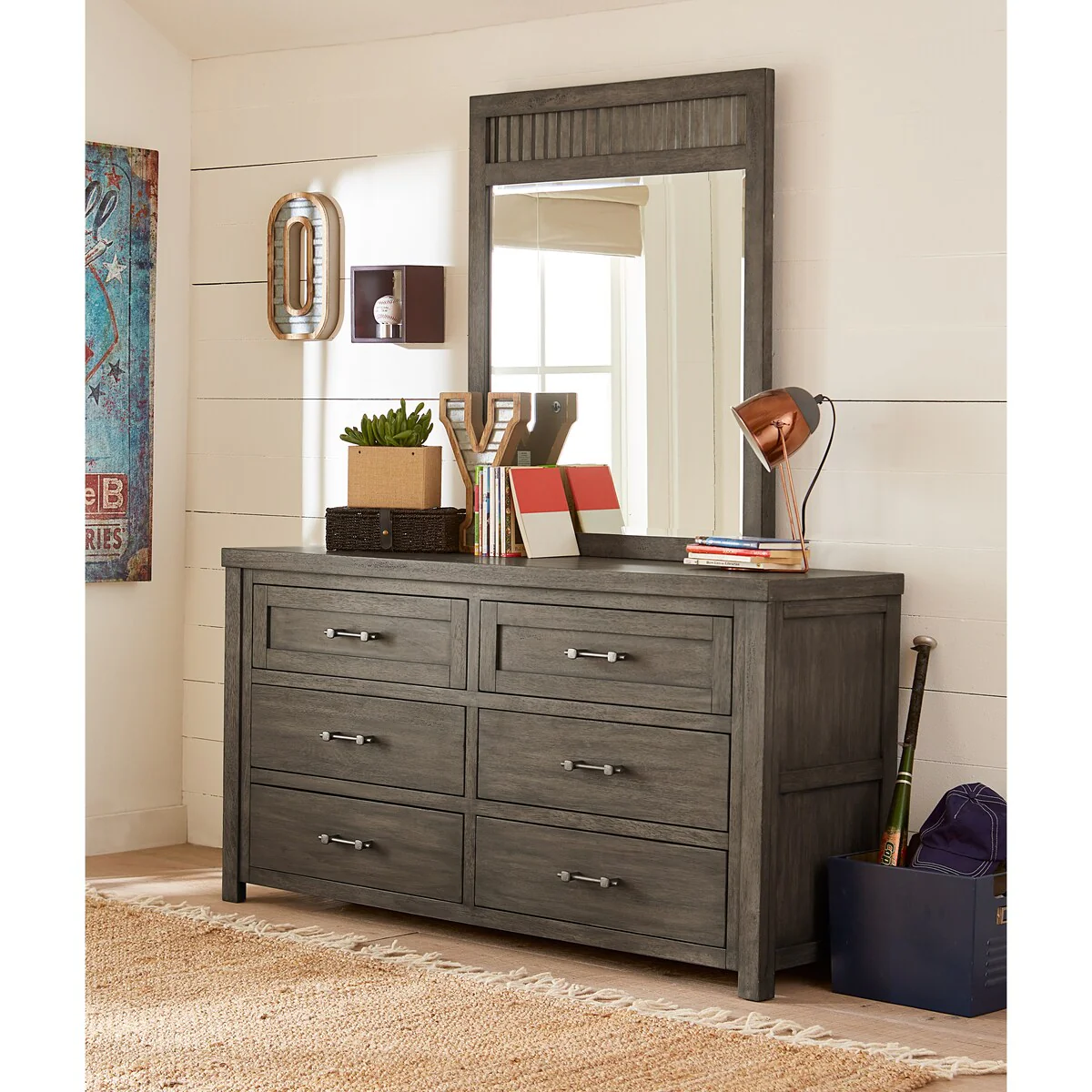 Bunkhouse Six Drawer Dresser, Aged Barnwood Finish