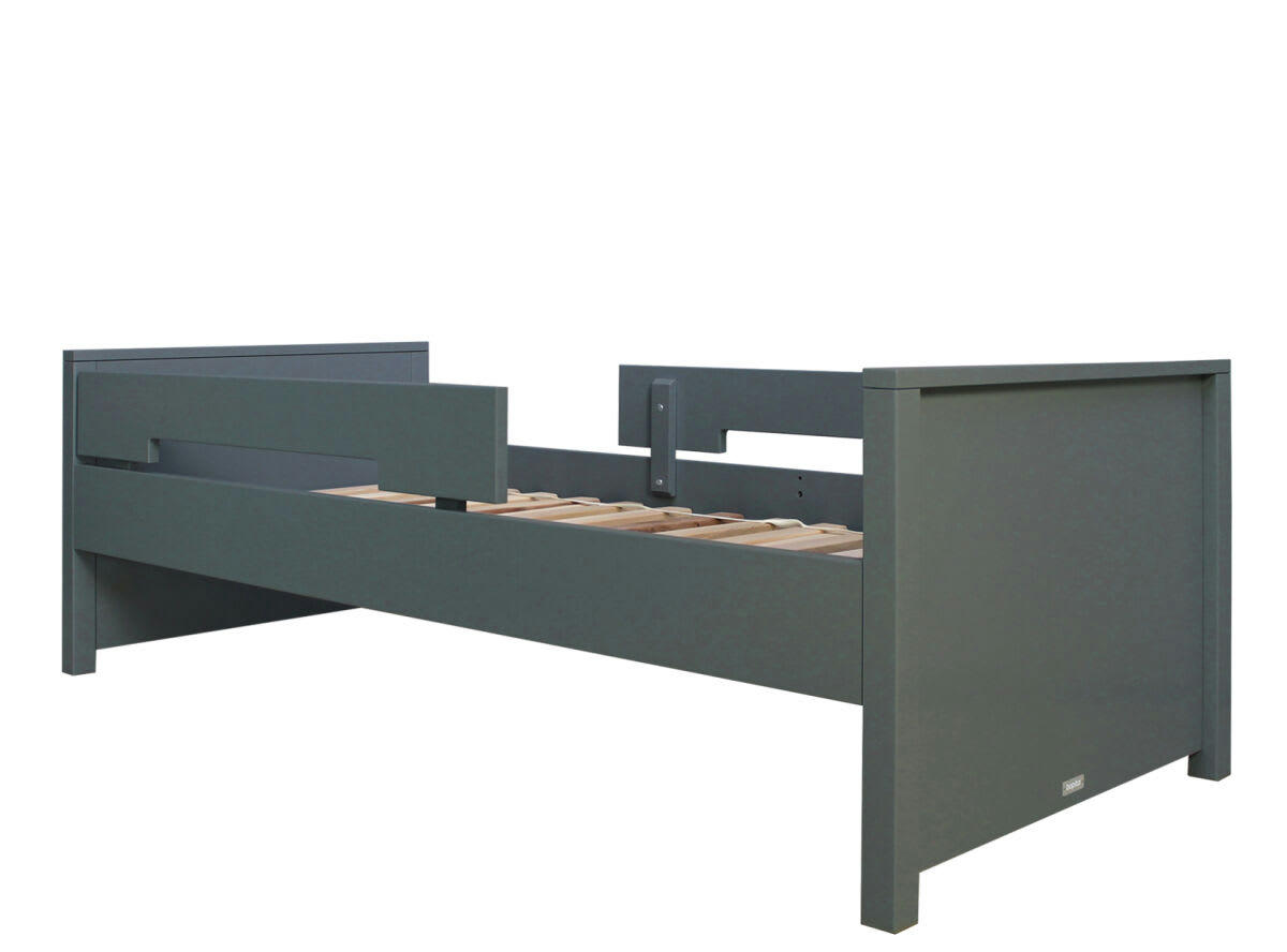 JONNE - Lit 90x200 incl. 2 barres de protection en MDF et hêtre deep grey