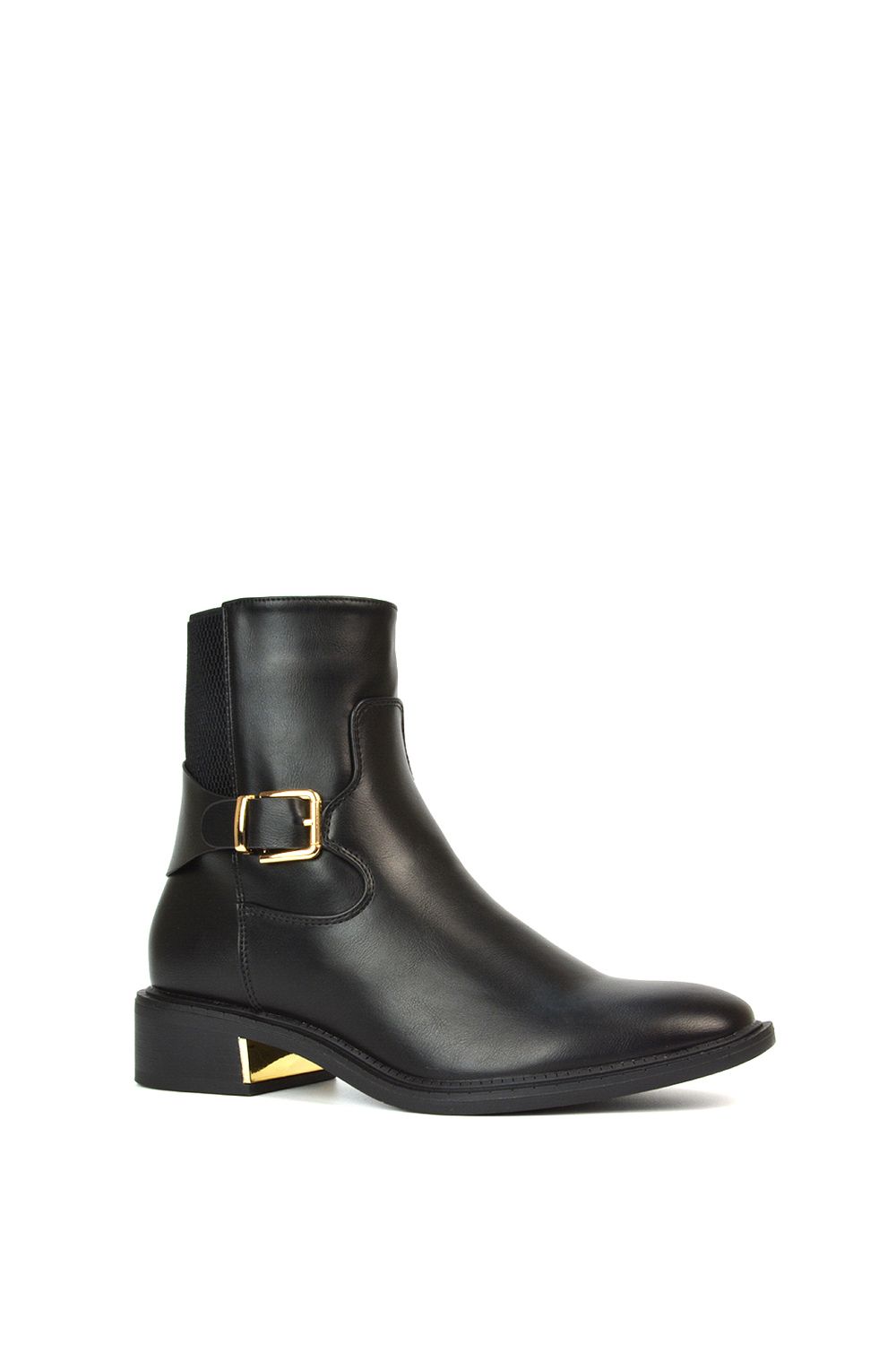 XY London Maisie' Flat Block Heel Stretch Buckle Detail Chelsea Ankle Boots