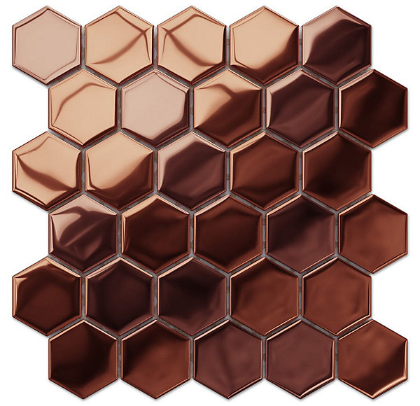 Mosaïque en verre sur filet pour salle de bain et cuisine 24.7cm x 25.5cm - Copper exagon