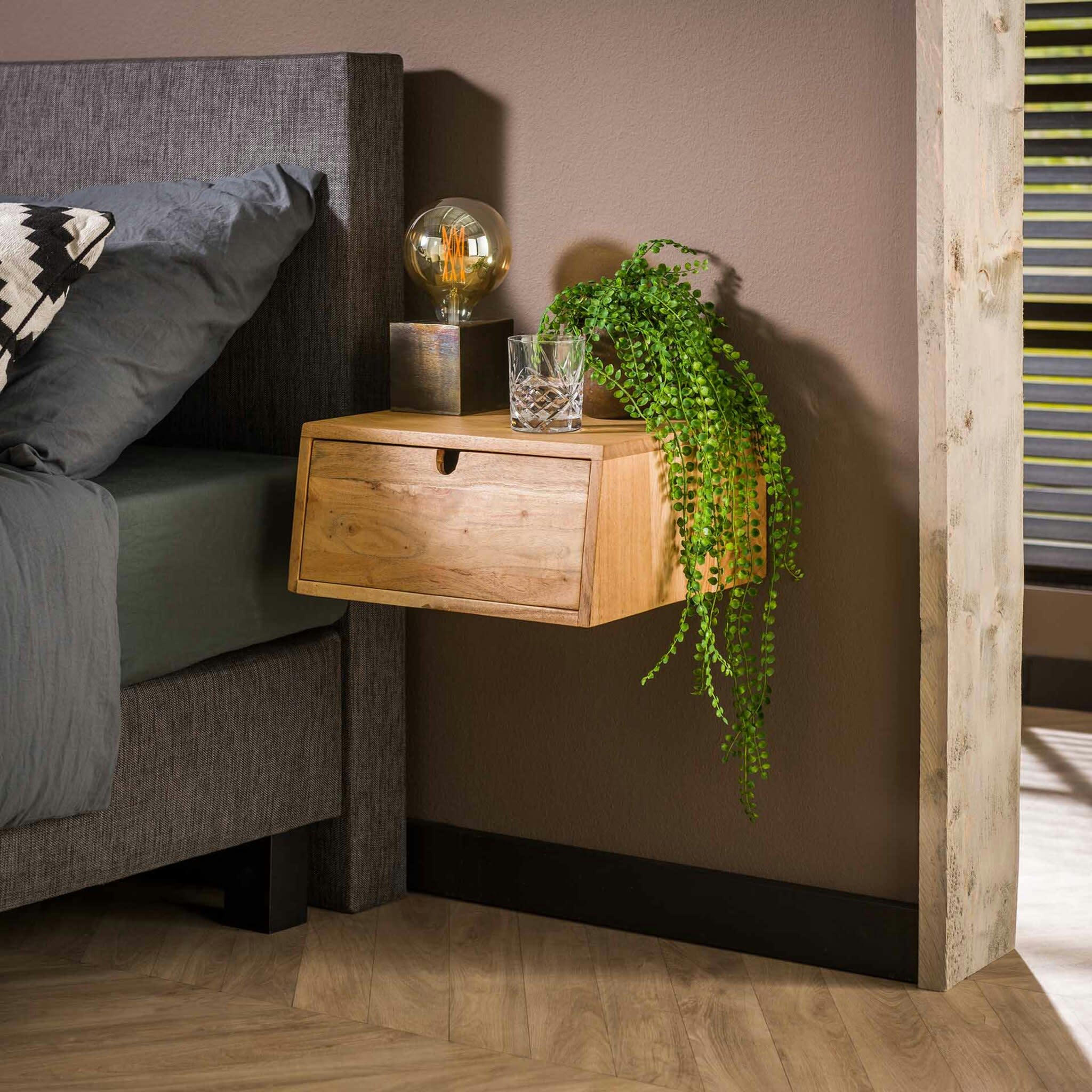 - Table de chevet murale en bois massif naturel