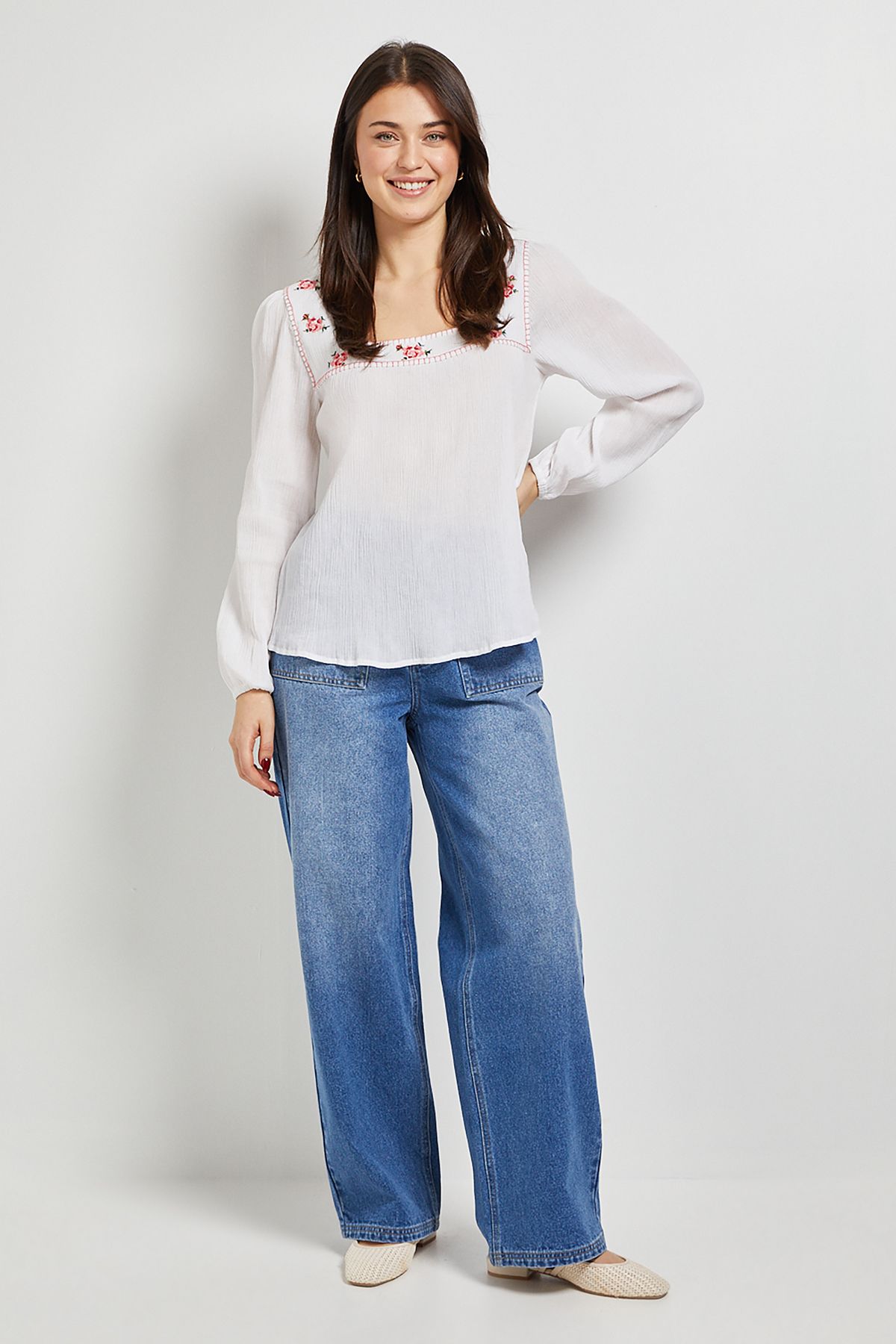 Dorothy Perkins Embroidered Detail Long Sleeve Blouse