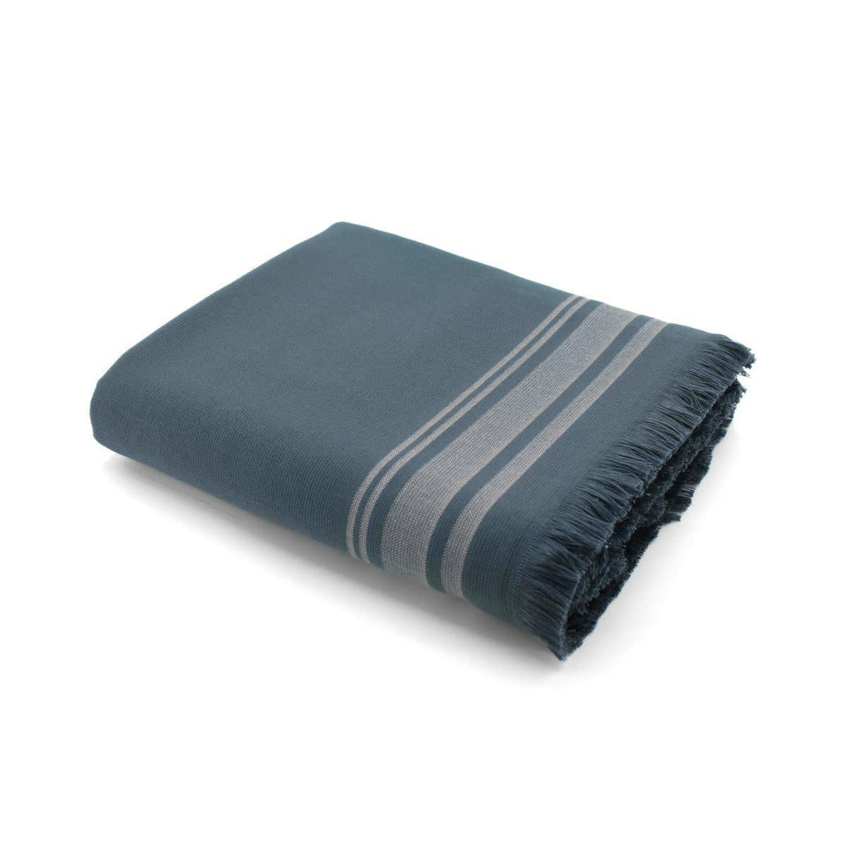 FARO - Fouta éponge coton  100x180 bleu orage / grège