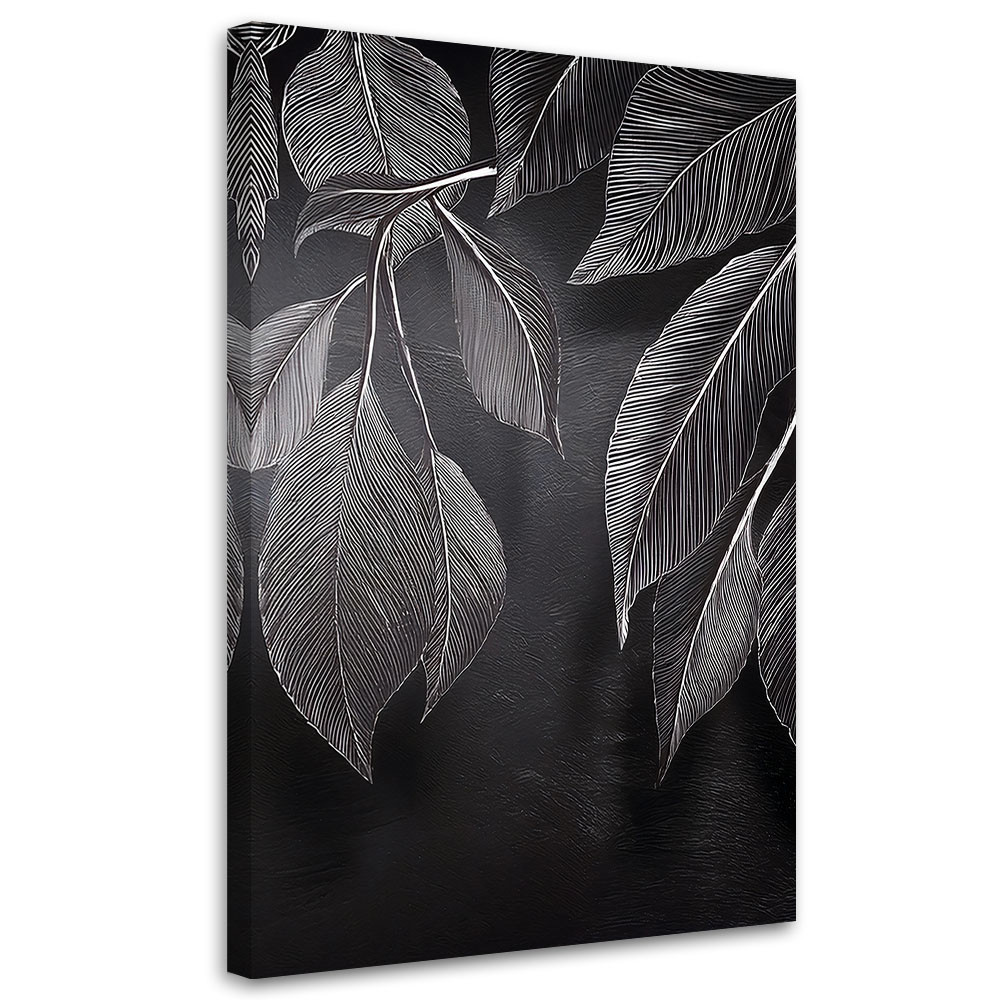 Feeby Obraz do salonu, Minimalizm Liście Rośliny Czarno Biały 40x60