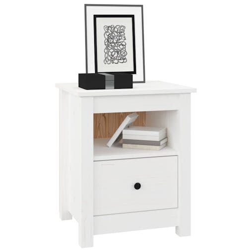 NNEVL Bedside Cabinet White 40x35x49 cm Solid Wood Pine