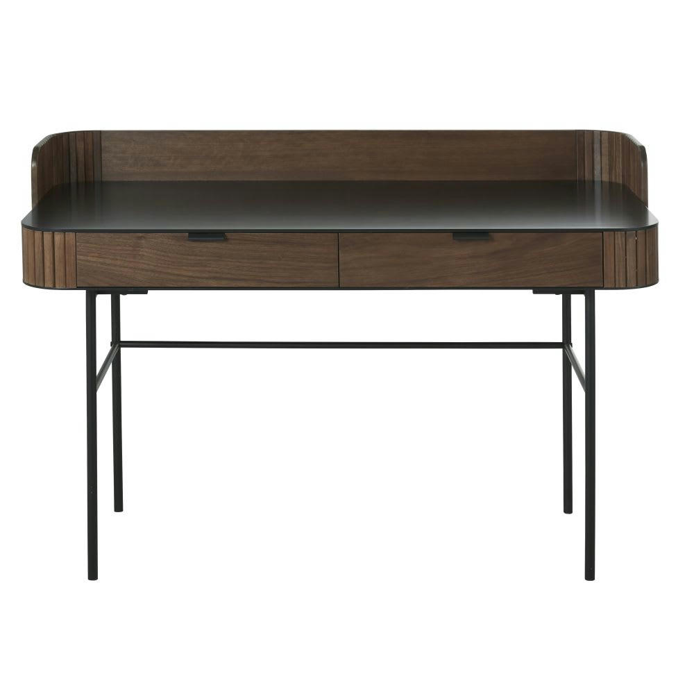 Spiga - Bureau vintage 2 tiroirs pieds en métal noir