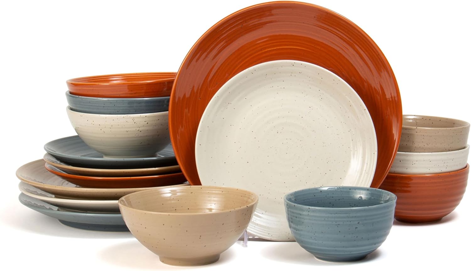 Sango Siterra Painter's Palette 16-Piece Stoneware Dinnerware Set - Service for 4, Ceramic Plates and Bowls Sets, Chip Resistant, Rustic Dishware, Microwave & Dishwasher Safe Kitchen Dishes