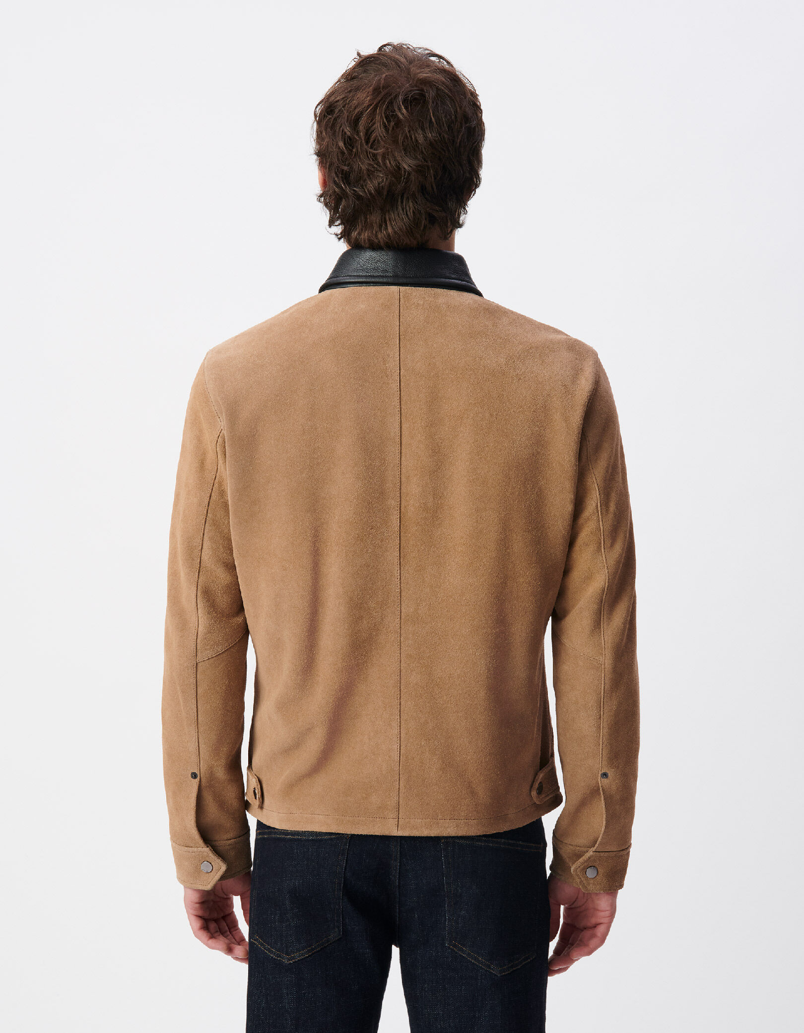Blouson beige cuir velours col cuir noir Homme