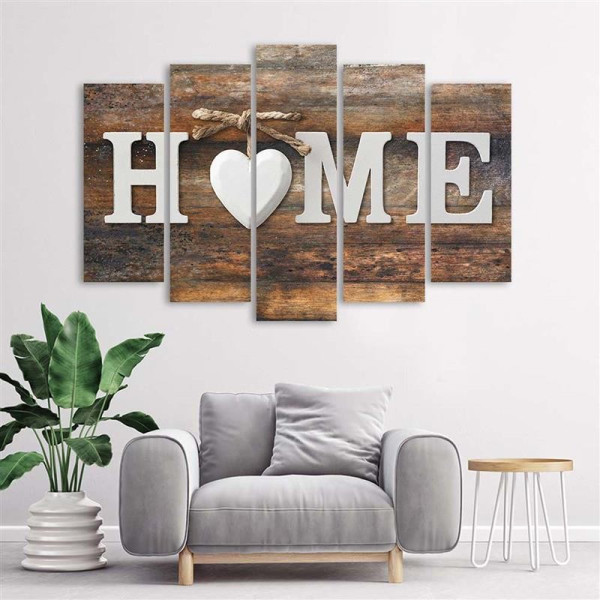 Feeby Obraz 5 częściowy Napis Home na desce vintage 100x70