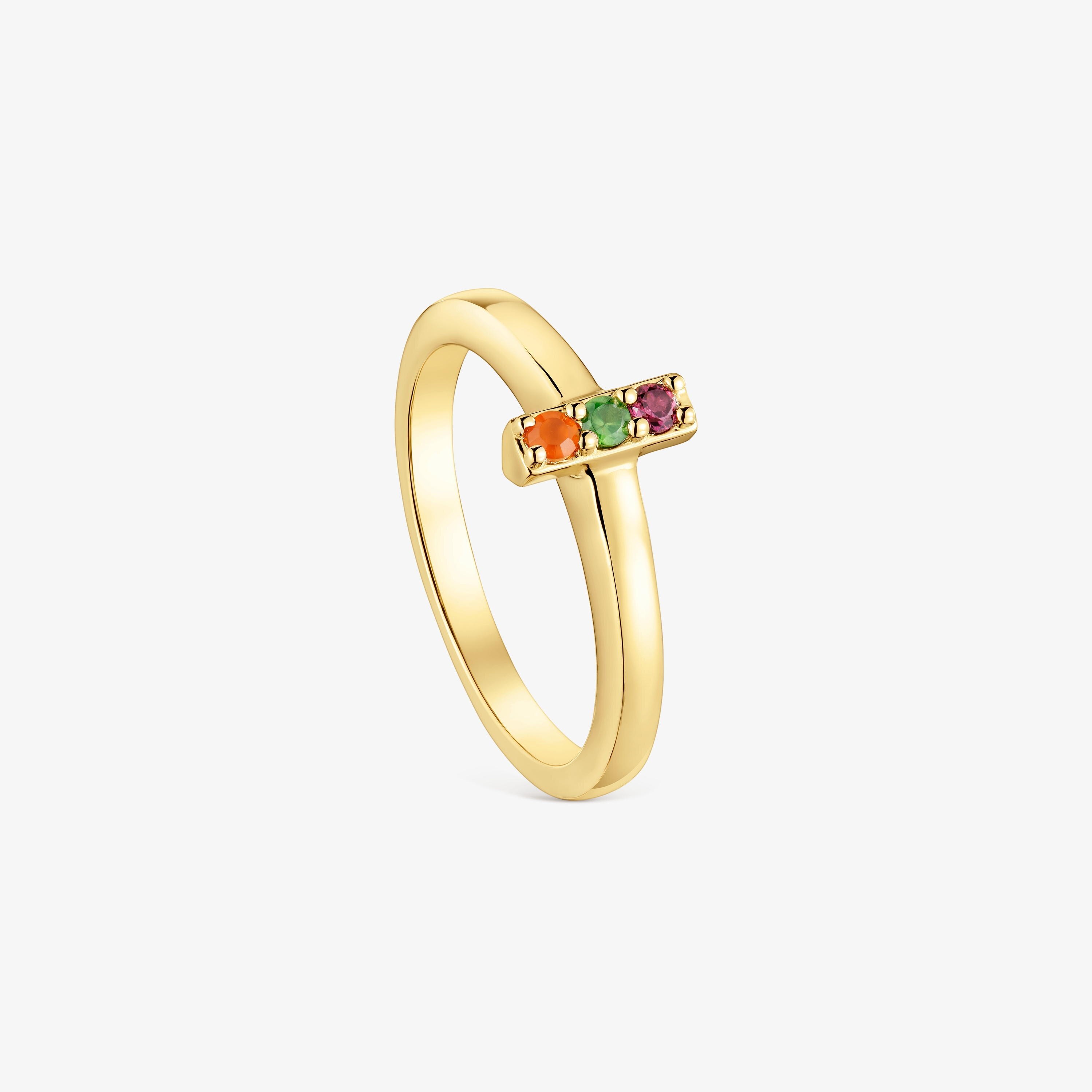Anillo pequeño con baño de oro 18 kt sobre plata y gemas Basic Colors