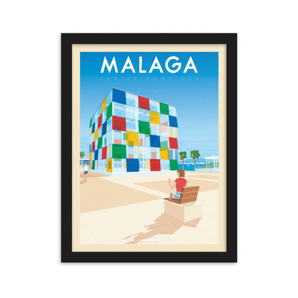 - Affiche Malaga Espagne - Andalousie + Cadre Bois Noir 21x29,7 cm