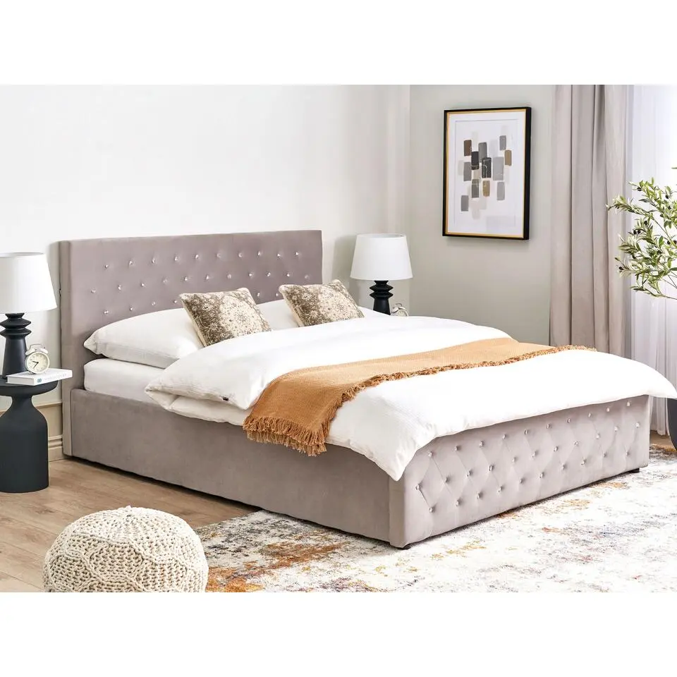 AMIENS - Bed met opbergruimte - Taupe - 180 x 200 cm - Fluweel