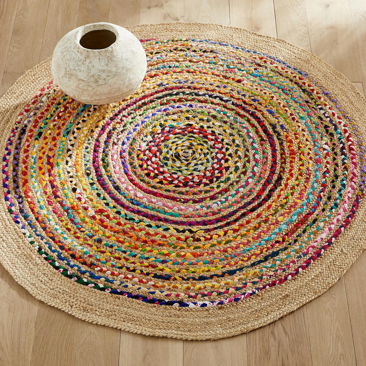 Tapis jute et coton recyclé ø150 cm, Jaco
