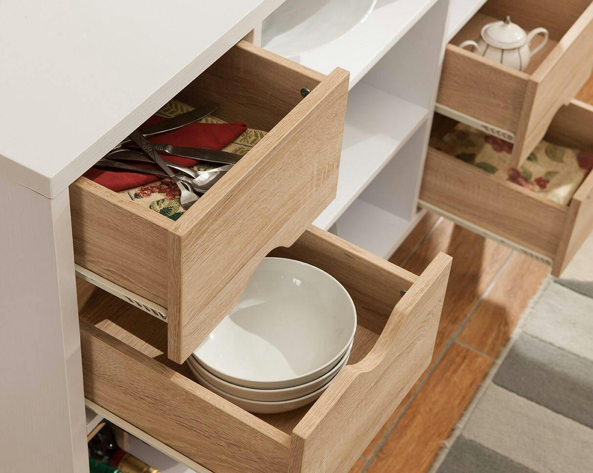 Brassex 2-Tone Wooden Dining Buffet/Server with Storage, White/Oak