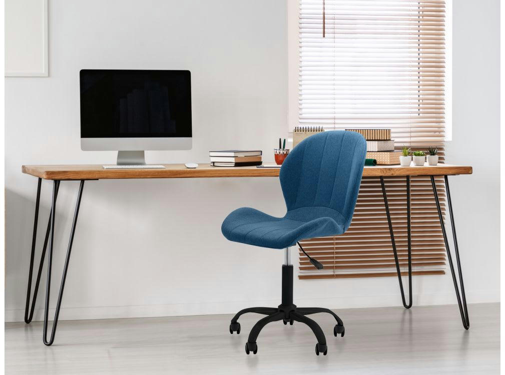 BILLY - Fauteuil de bureau avec pieds noirs - Bleu pétrole
