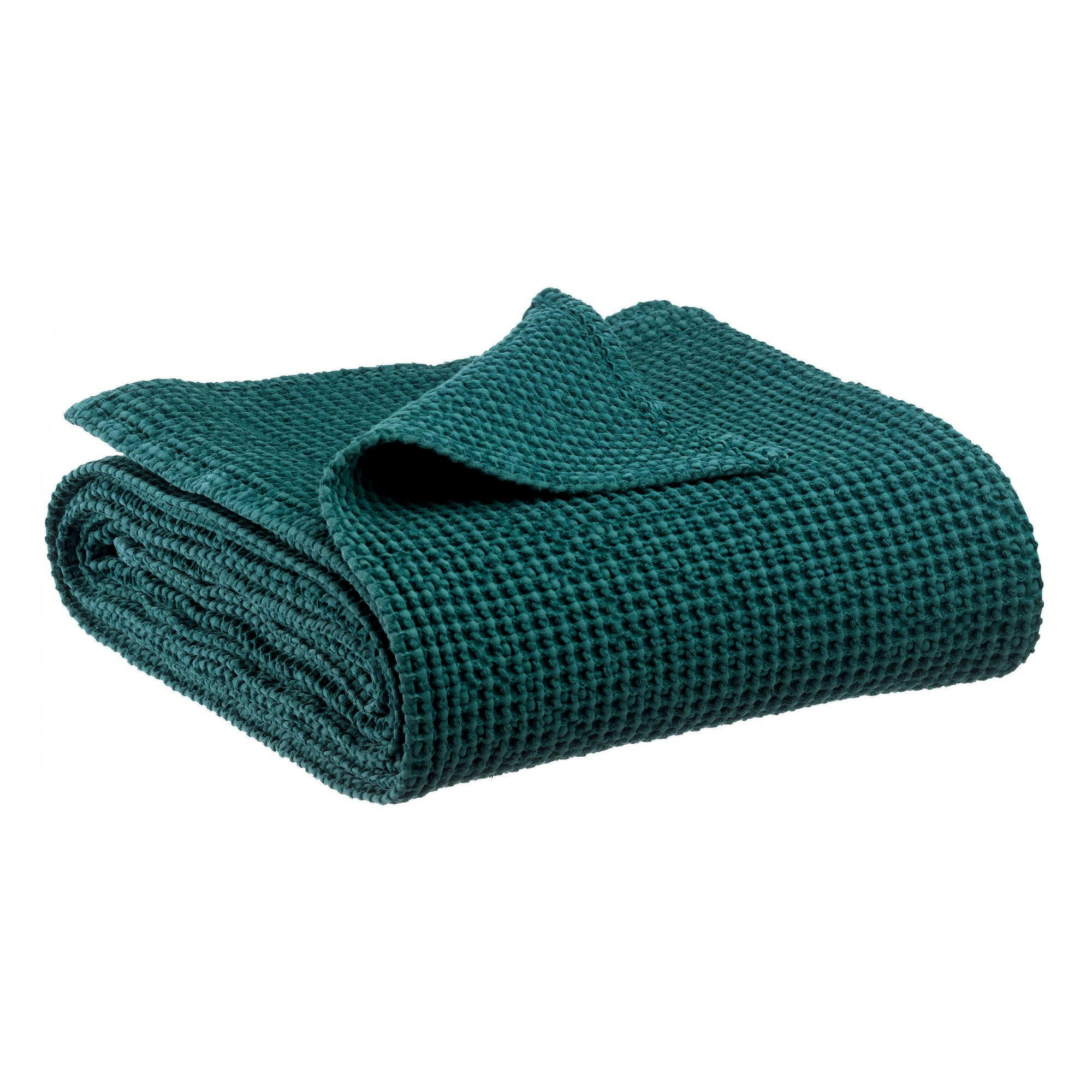 MAIA - Plaid stonewashed  en coton petrole 140 x 200