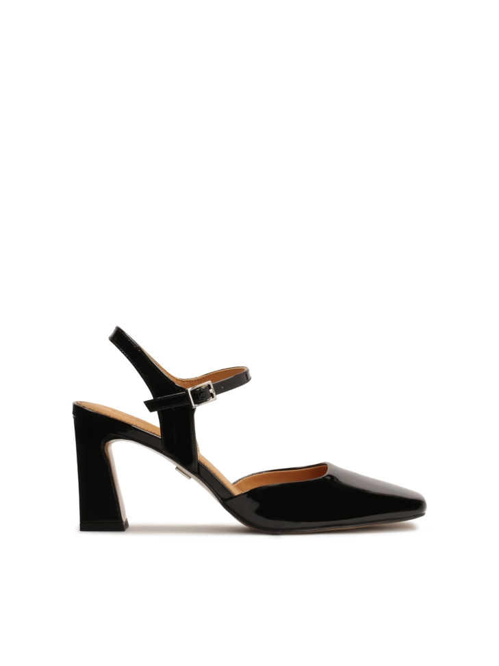 Semi-open patent leather pumps