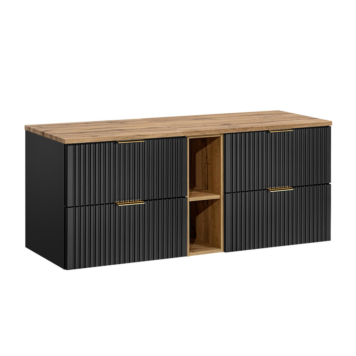 - Meuble sous-vasque 140cm 2 niches noir et naturel