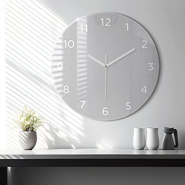 Horloge murale Wallfluent fi60 cm Avec chiffres Aiguilles blanches Gris clair 1 pcs