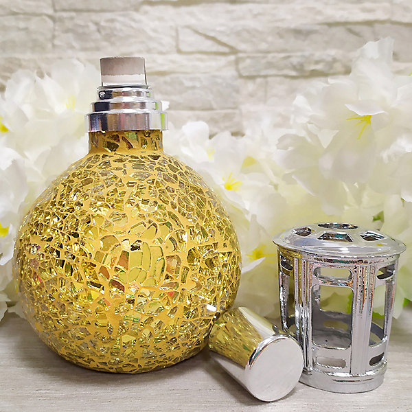 Pack économique Lampe Catalytique Mosaïque Doré   Parfum Citronnelle (200 ml)   Nettoyant Neutre (200 ml)   Mèche de Rechange